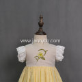 Fashion yellow cotton linen fabric girls baby dresses